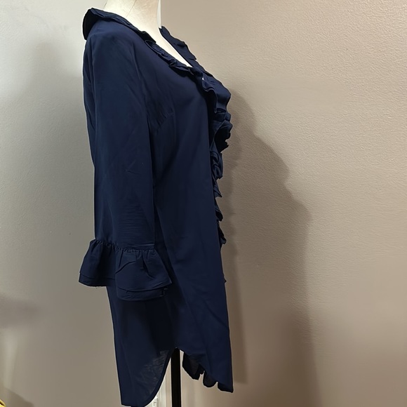 ELIZABETH Hurley Cotton Beach Navy Beach Cover Ruffle Neck and Sleeve size M - Picture 6 of 11